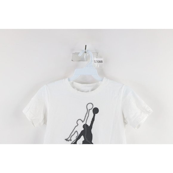Nike Air Jordan Boys Small Faded Big Jumpman Logo Short Sleeve T-Shirt White - Picture 2 of 9
